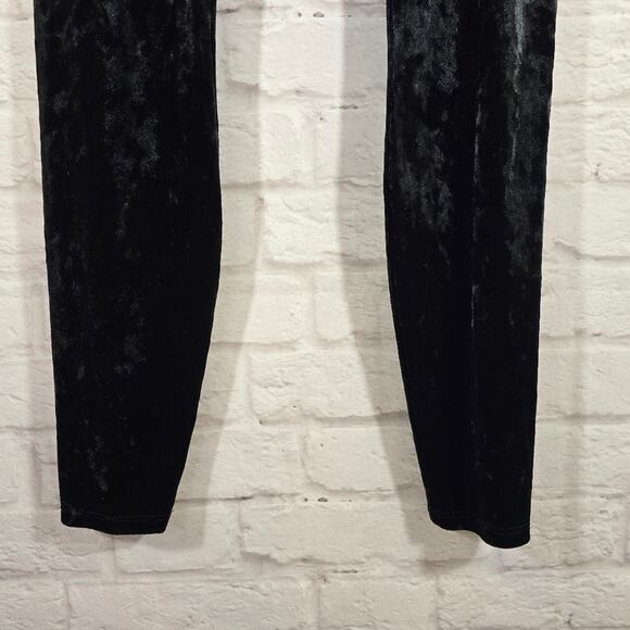M Lysse Black Crushed Velvet Leggings Pants Size XS Stretch Layering Lined Waist - Picture 3 of 8